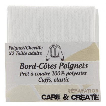 Bord côte poignet cheville polyester x2 Blanc