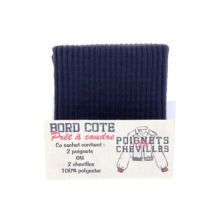 Bord côte poignet cheville polyester x2 Bleu Marine