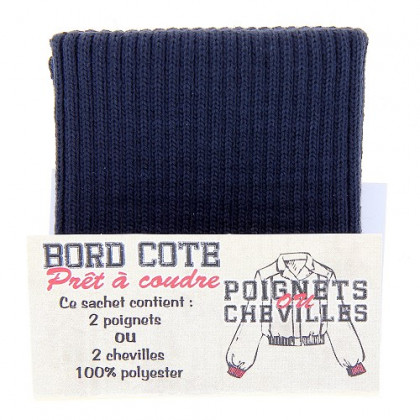 Bord côte poignet cheville polyester x2 Bleu Marine