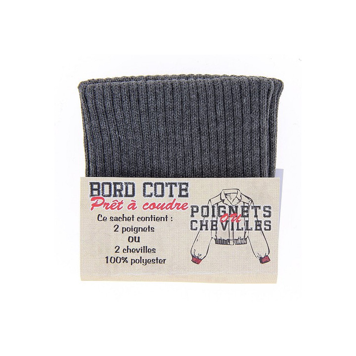 Bord côte poignet cheville polyester x2 Gris