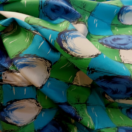 Tissu polyester bleu /vert 0.78m