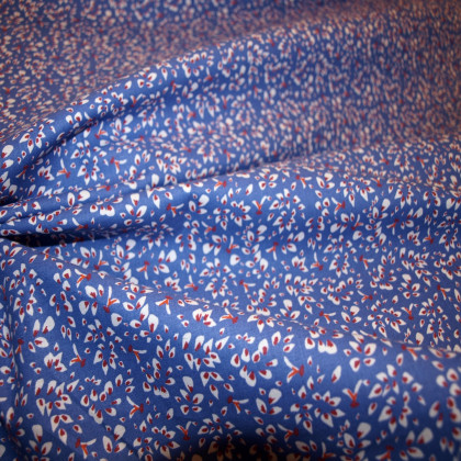 Tissu coton fleuri bleu