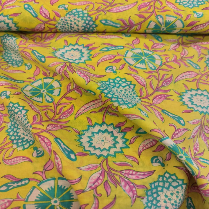 tissu coton imprimé jaune floral