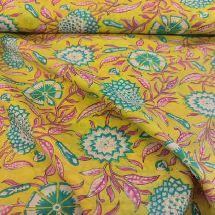 tissu coton imprimé jaune floral