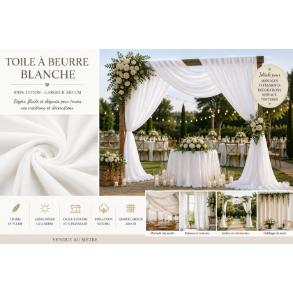 Toile à beurre blanche 250 cm – 100 % coton